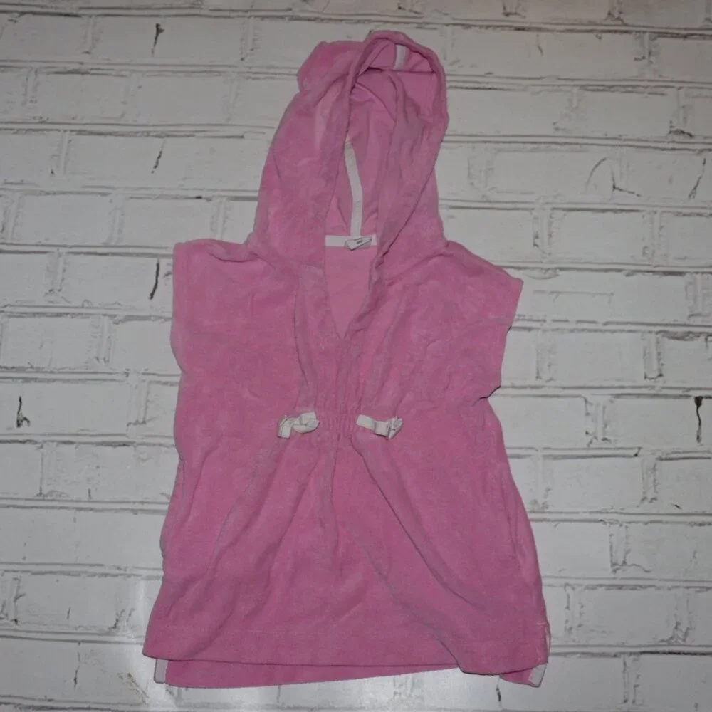 🌊🩷Baby Gap Hooded Swim Cover-Up – 2Y · Pink Terry · Bow Detail